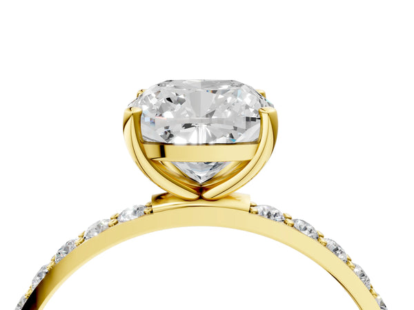 Yellow gold Cushion Cut Diamond Pavé Band Solitaire Ring with Four-Prong Setting_82