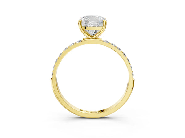 Yellow gold Cushion Cut Diamond Pavé Band Solitaire Ring with Four-Prong Setting_87