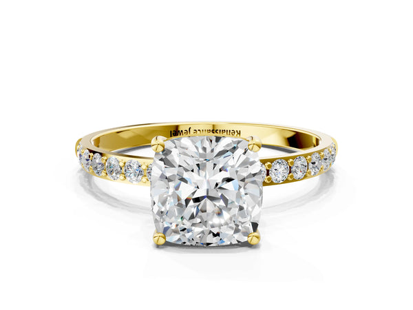 Yellow gold Cushion Cut Diamond Pavé Band Solitaire Ring with Four-Prong Setting_90