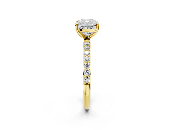 Yellow gold Cushion Cut Diamond Pavé Band Solitaire Ring with Four-Prong Setting_98