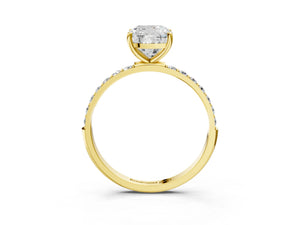 Yellow gold Cushion Cut Diamond Pavé Band Solitaire Ring with Four-Prong Setting_99