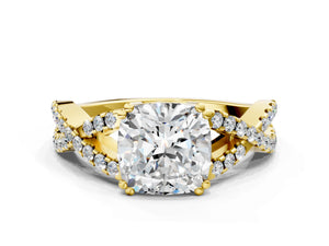 Yellow gold Cushion Solitaire Twist Band with Pavé Setting and Four-Prong Setting_12