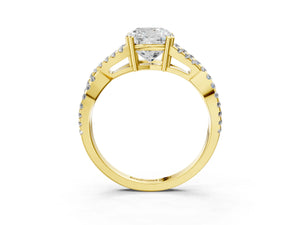 Yellow gold Cushion Solitaire Twist Band with Pavé Setting and Four-Prong Setting_21