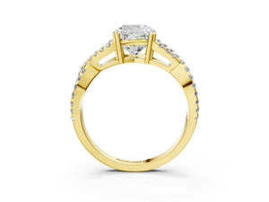 Yellow gold Cushion Solitaire Twist Band with Pavé Setting and Four-Prong Setting_33