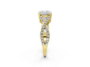 Yellow gold Cushion Solitaire Twist Band with Pavé Setting and Four-Prong Setting_38