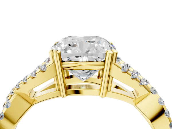 Yellow gold Cushion Solitaire Twist Band with Pavé Setting and Four-Prong Setting_40