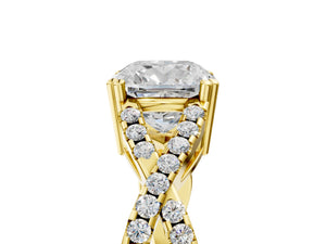 Yellow gold Cushion Solitaire Twist Band with Pavé Setting and Four-Prong Setting_65