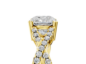 Yellow gold Cushion Solitaire Twist Band with Pavé Setting and Four-Prong Setting_71