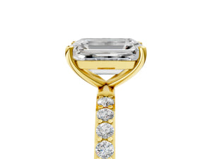 Yellow gold Emerald Cut Diamond Pavé Band Solitaire Ring with Four-Prong Setting_101