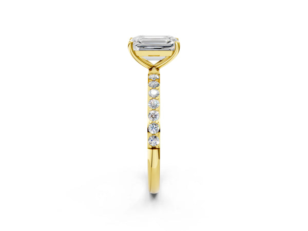 Yellow gold Emerald Cut Diamond Pavé Band Solitaire Ring with Four-Prong Setting_14