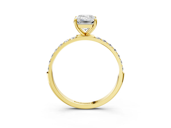Yellow gold Emerald Cut Diamond Pavé Band Solitaire Ring with Four-Prong Setting_15