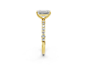 Yellow gold Emerald Cut Diamond Pavé Band Solitaire Ring with Four-Prong Setting_20