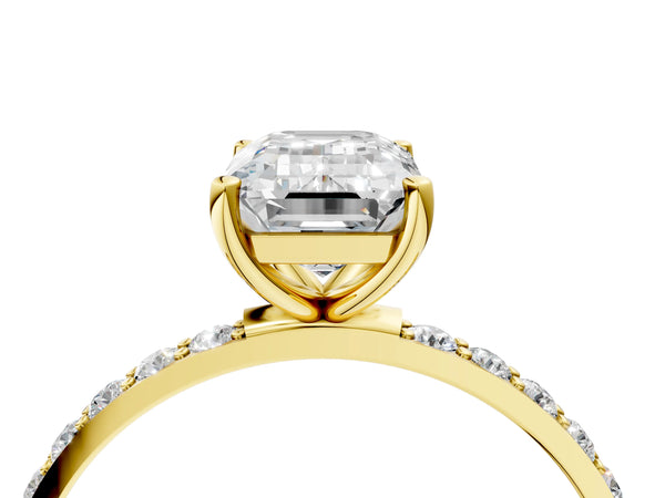 Yellow gold Emerald Cut Diamond Pavé Band Solitaire Ring with Four-Prong Setting_34