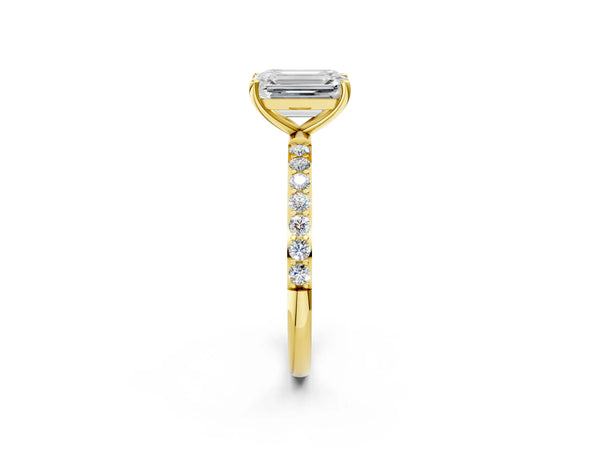 Yellow gold Emerald Cut Diamond Pavé Band Solitaire Ring with Four-Prong Setting_44