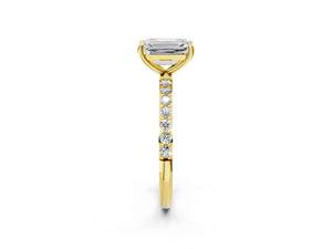Yellow gold Emerald Cut Diamond Pavé Band Solitaire Ring with Four-Prong Setting_50