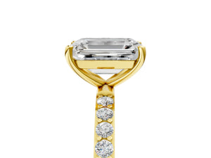 Yellow gold Emerald Cut Diamond Pavé Band Solitaire Ring with Four-Prong Setting_53