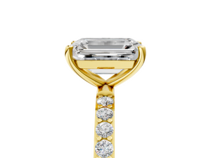 Yellow gold Emerald Cut Diamond Pavé Band Solitaire Ring with Four-Prong Setting_5