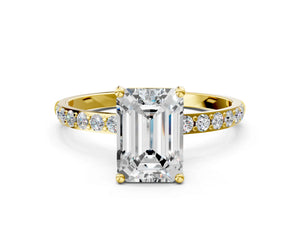 Yellow gold Emerald Cut Diamond Pavé Band Solitaire Ring with Four-Prong Setting_66