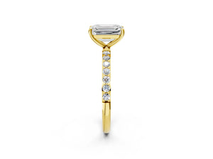 Yellow gold Emerald Cut Diamond Pavé Band Solitaire Ring with Four-Prong Setting_68