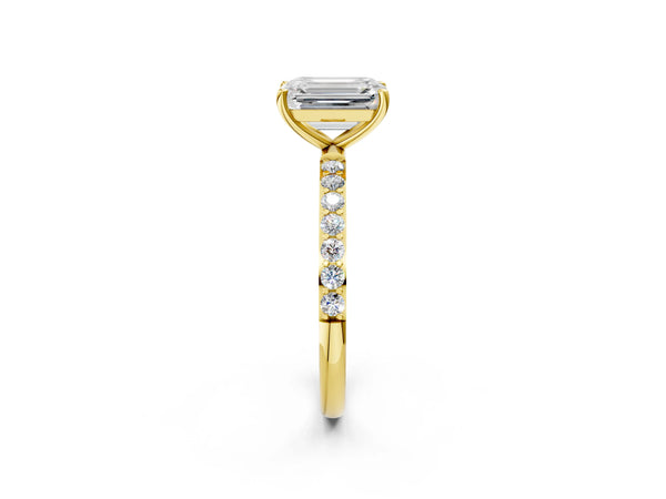 Yellow gold Emerald Cut Diamond Pavé Band Solitaire Ring with Four-Prong Setting_68