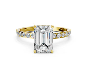 Yellow gold Emerald Cut Diamond Pavé Band Solitaire Ring with Four-Prong Setting_78