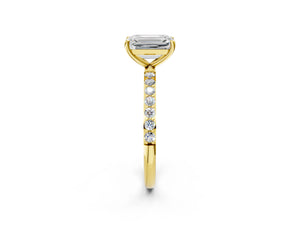 Yellow gold Emerald Cut Diamond Pavé Band Solitaire Ring with Four-Prong Setting_80