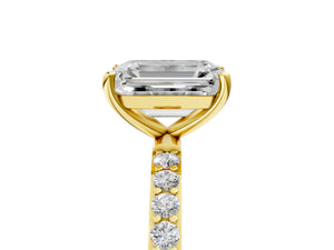 Yellow gold Emerald Cut Diamond Pavé Band Solitaire Ring with Four-Prong Setting_89