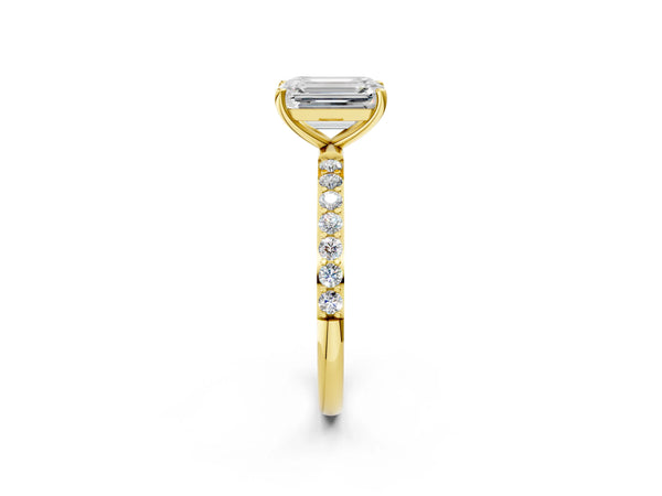 Yellow gold Emerald Cut Diamond Pavé Band Solitaire Ring with Four-Prong Setting_92