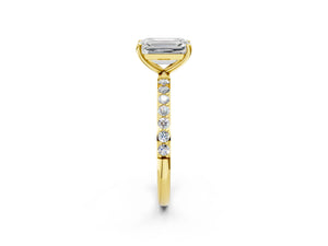 Yellow gold Emerald Cut Diamond Pavé Band Solitaire Ring with Four-Prong Setting_98