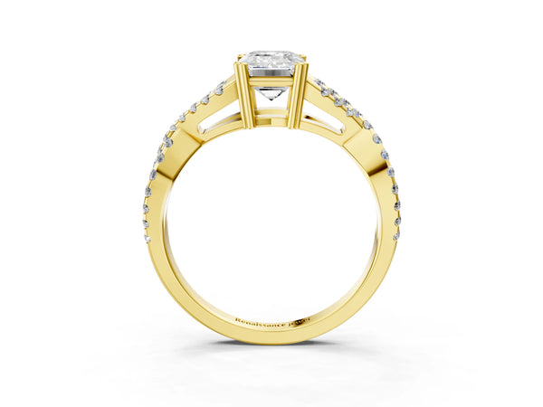 Yellow gold Emerald Solitaire Twist Band with Pavé Setting and Four-Prong Setting_21