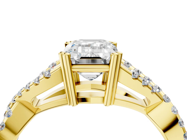 Yellow gold Emerald Solitaire Twist Band with Pavé Setting and Four-Prong Setting_22