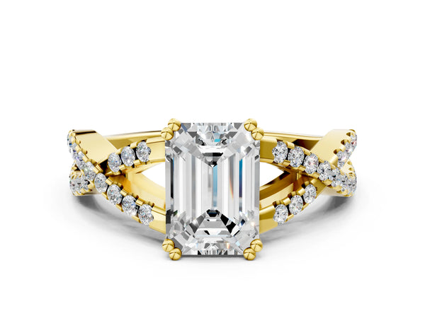 Yellow gold Emerald Solitaire Twist Band with Pavé Setting and Four-Prong Setting_24