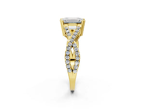 Yellow gold Emerald Solitaire Twist Band with Pavé Setting and Four-Prong Setting_32