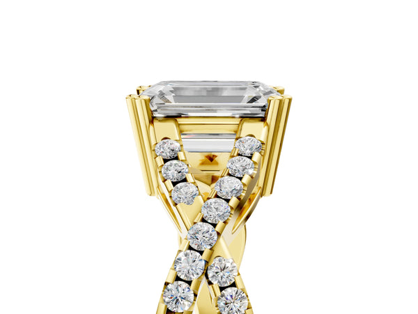 Yellow gold Emerald Solitaire Twist Band with Pavé Setting and Four-Prong Setting_35