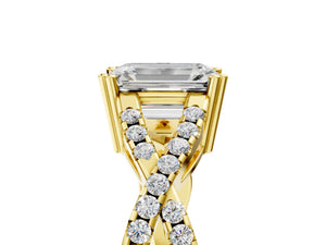 Yellow gold Emerald Solitaire Twist Band with Pavé Setting and Four-Prong Setting_53