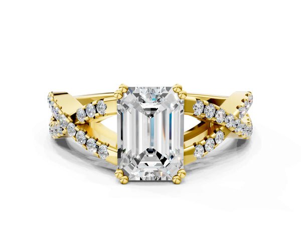 Yellow gold Emerald Solitaire Twist Band with Pavé Setting and Four-Prong Setting_54