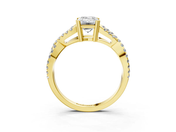 Yellow gold Emerald Solitaire Twist Band with Pavé Setting and Four-Prong Setting_63