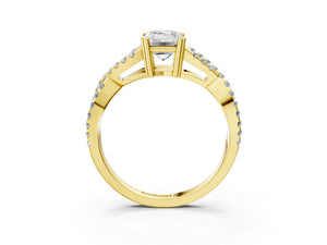 Yellow gold Emerald Solitaire Twist Band with Pavé Setting and Four-Prong Setting_69