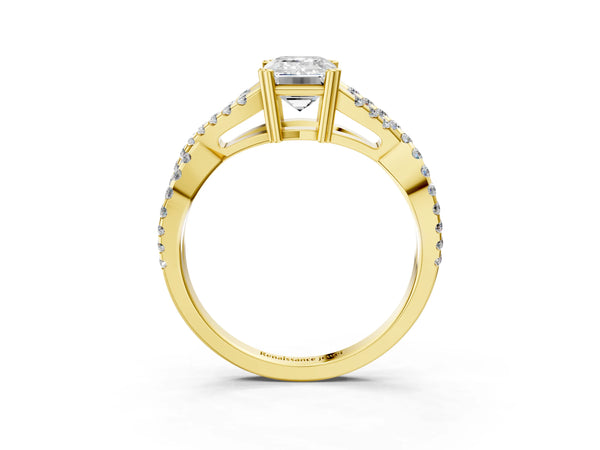Yellow gold Emerald Solitaire Twist Band with Pavé Setting and Four-Prong Setting_69