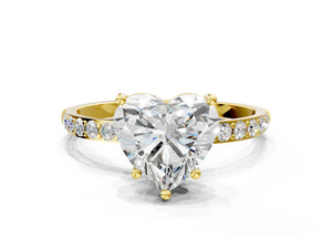 Yellow gold Heart Cut Diamond Pavé Band Solitaire Ring with Four-Prong Setting_102