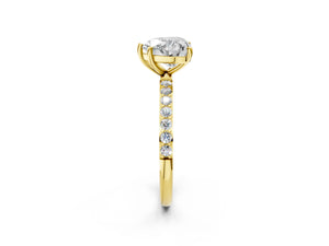 Yellow gold Heart Cut Diamond Pavé Band Solitaire Ring with Four-Prong Setting_104