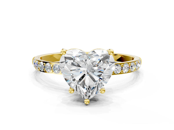 Yellow gold Heart Cut Diamond Pavé Band Solitaire Ring with Four-Prong Setting_108
