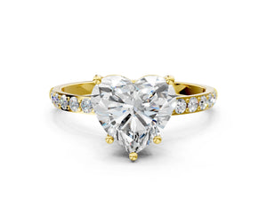 Yellow gold Heart Cut Diamond Pavé Band Solitaire Ring with Four-Prong Setting_24