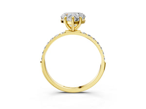 Yellow gold Heart Cut Diamond Pavé Band Solitaire Ring with Four-Prong Setting_33