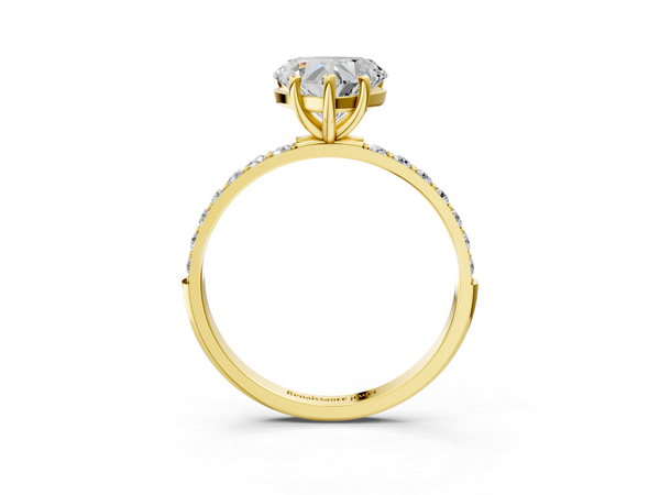Yellow gold Heart Cut Diamond Pavé Band Solitaire Ring with Four-Prong Setting_3