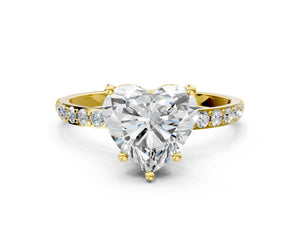Yellow gold Heart Cut Diamond Pavé Band Solitaire Ring with Four-Prong Setting_42