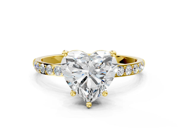 Yellow gold Heart Cut Diamond Pavé Band Solitaire Ring with Four-Prong Setting_66