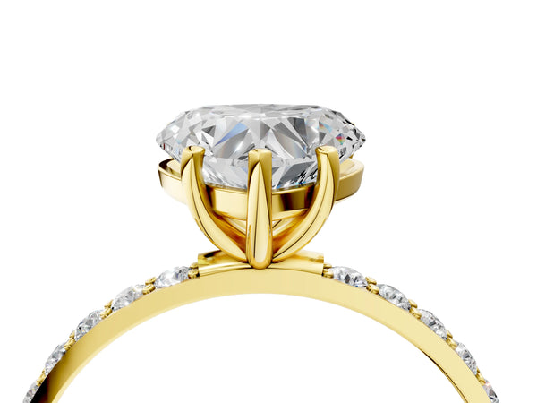 Yellow gold Heart Cut Diamond Pavé Band Solitaire Ring with Four-Prong Setting_76