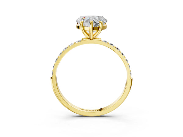 Yellow gold Heart Cut Diamond Pavé Band Solitaire Ring with Four-Prong Setting_81