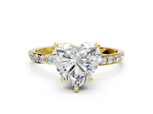 Yellow gold Heart Cut Diamond Pavé Band Solitaire Ring with Four-Prong Setting_90